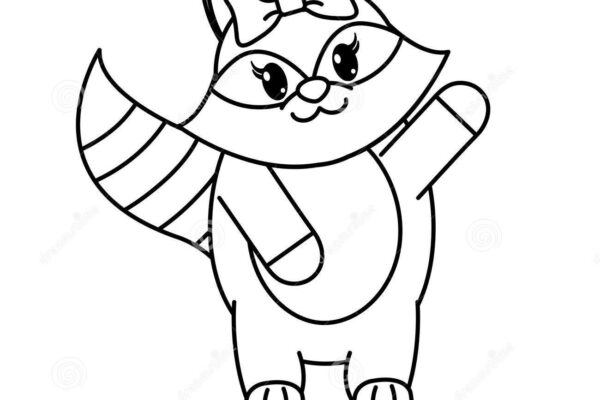 line-adorable-female-raccoon-animal-ribbon-bow-vector-illustration-line-adorable-female-raccoon-animal-ribbon-bow-109822847